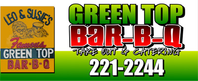 Green Top Bar-B-Q Jasper take out and catering sign, 221-2244